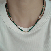 欧美复古项链女天然石串珠(石串珠)珍珠，锁骨链百搭气质饰品2024年