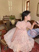 女童超仙美蓬蓬公主裙2024夏季宝宝网纱裙女孩中式碎花连衣裙