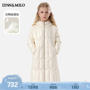 lynnmilo琳麦罗女童羽绒服中长款2024冬季洋气大衣连帽白鸭绒(白鸭绒)外套