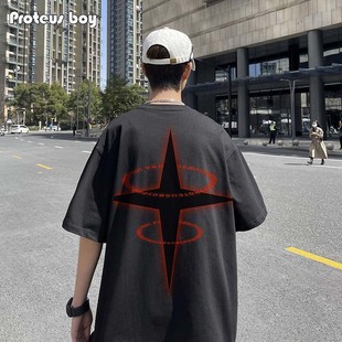 proteusboy短袖t恤男夏季2024美式十字架印花纯棉，圆领半袖体t