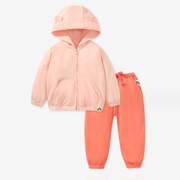 女童秋季休闲运动服套装宝宝，连帽拉链衫，外套儿童卫衣长裤子两件套