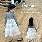 女童半身裙春装2024韩版洋气儿童，长袖t恤打底衫，裙子两件套装