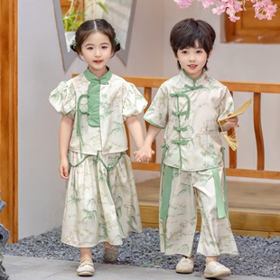 男童汉服夏季套装中国风夏装儿童古装唐装，超仙日常女童国学演出服