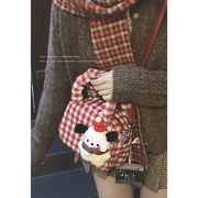 红包毛呢格子包包，m秋冬挎2023潮，手提保龄球色斜女枕