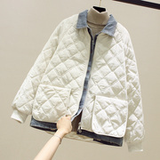 韩国冬装欧货设计感牛仔，假两件羽绒，棉服女菱格棉衣小棉袄外套