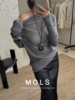 mols十三行2024慵懒风不规则蝙蝠袖针织上衣韩版打底衫女