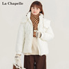 拉夏贝尔棉服女2023冬季白色短款防风袖口，设计连帽保暖短外套