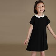童装夏季女童日系气质，娃娃领黑色，短袖连衣裙公主裙洋气