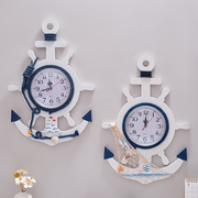 地中海风格复古做旧船锚，挂钟墙面装饰品，挂件木质船舵创意静音钟表