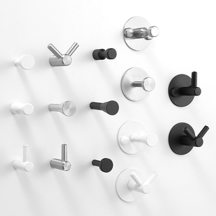 打孔墙壁木板不锈钢衣钩挂钩厨房浴室，玄关单个白黑色(白黑色)免打孔钥匙钩