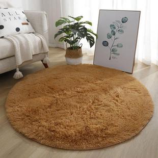 扎染丝毛地毯地垫米色白色长毛圆形地垫卧室床边毯加厚素色地垫圆