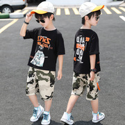 男童运动服套装2023夏季韩版中大童帅气迷彩中裤男孩两件套潮