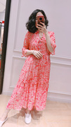 南油设计师品牌连衣裙桃红色宽松两件套飘逸轻盈舒适长裙