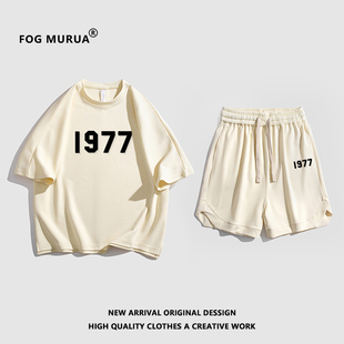 fogmurua复线第七季主线(季主线，)情侣1977潮牌重磅短袖t恤套装男女款