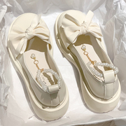 白色玛丽珍小皮鞋女外穿配裙子晚风厚底法式包头凉鞋2024年夏