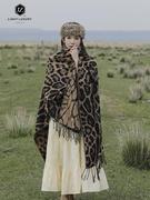 豹纹保暖披肩斗篷围巾女仿羊绒外套加厚民族，风百搭时尚洋气披风潮