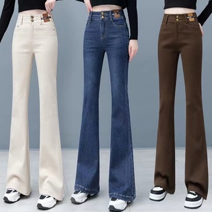 春季喇叭裤女士弹力，高腰微喇牛仔裤，女长裤韩版显瘦深裆喇叭裤