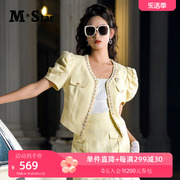 M-Star明星系列夏季泡泡袖短款圆领小香风小西服外套女设计感