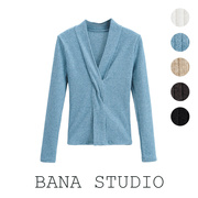 bana外贸法式掐腰雾霾蓝针织衫，针织仙女上衣，chic温柔短款女设计感