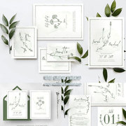 水彩优雅白色绿色背景婚礼邀请函贺卡感谢菜单卡海报PSD设计素材