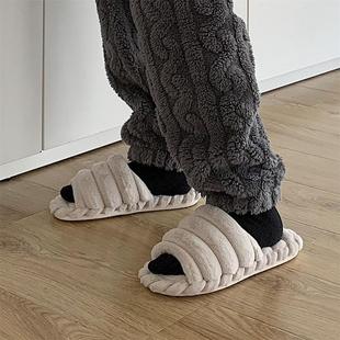 季韩版时尚简约棉拖鞋女居家个性保暖一字毛绒鞋