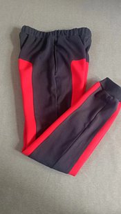 春秋男女同款运动长裤，红色拼接藏蓝色休闲运动加绒加厚裤子