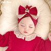 新年红色婴儿胎帽女宝宝蝴蝶结套头帽婴幼儿护囟门小公主帽子