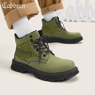 卡宾男鞋英伦雕花底工装靴户外沙漠靴冬季高帮休闲绿色马丁靴