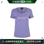 香港直邮armanijeans阿玛尼女士短袖，t恤浅紫色棉氨纶圆领舒适