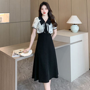 夏季复古新中式国风气质，套装印花短开衫，黑色吊带裙优雅两件套