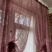 美式田园窗帘韩式透光紫粉色蕾丝成品窗帘窗纱床幔门帘阳台飘
