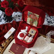 《玫瑰与她》生日结婚礼物，伴手礼大红色丝绒欧舒丹香薰蜡烛礼盒