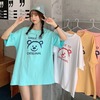 短袖t恤夏季韩版宽松可爱卡通小熊印花中长款糖果色上衣女装