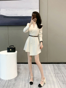 法式职业通勤白色西装裙2024年夏季高级感气质名媛女神范连衣裙女
