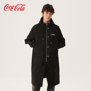 coca-cola可口可乐立体口袋字母，刺绣基础纯色中长款连帽风衣外套