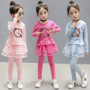 女童秋装时尚套装2023韩版中大童洋气，网红时髦儿童春秋两件套