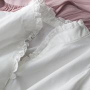别致设计感法式花边小立领拼接中古衬衫重工镂空蕾丝灯笼袖白衬衣