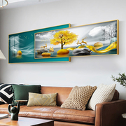 轻奢现代简约沙发背景墙壁画，创意大气客厅装饰画横版水晶叠加挂画