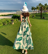 三亚旅游露背吊带连衣裙雪纺超仙长裙泰国海边拍照衣服度假沙滩裙