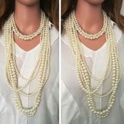 欧美时尚项饰品大牌气质珍珠多层女长款毛衣链项链镶钻珍珠花项链