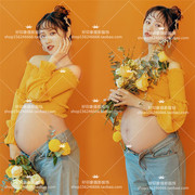 20韩黄色上衣影楼摄影拍照片写真服装孕妇小清新艺术拍照服装