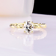 18K黄金钻戒女莫桑石美国进口CC1克拉椭圆形异型钻石戒指麻花时尚