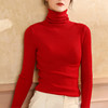 反季羊绒高领毛衣，女网红紧身打底衫，修身红色羊毛针织衫薄款