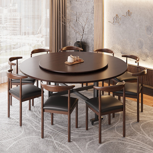 圆桌折叠餐桌实木家用吃饭桌子中式复古结实耐用多功能，颗粒压缩板