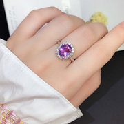 天然紫水晶戒指指环女纯银，可调节开口紫色宝石3克拉日韩求婚礼物