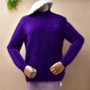 外贸原单秋冬深紫色长毛水貂绒中高领，修身打底兔毛长袖，毛衣女(毛衣女)d478