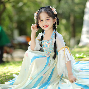 汉服女童连衣裙夏季小女孩，古装中国风超仙齐胸襦裙儿童公主裙