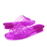 水晶凉鞋老式果冻透明水晶塑料平跟女拖鞋女士夏季坡跟厚底室