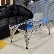 包豪斯简约透明亚克力玻璃茶几矮桌铝型材长条桌设计款沙发洽谈桌