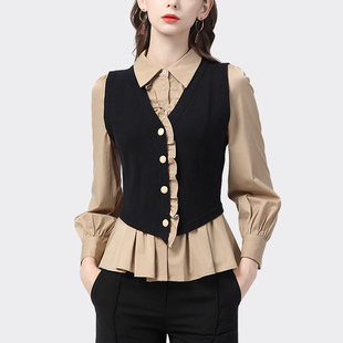 毛衣马甲背心搭配衬衫两件套装女职业上衣马夹设计感时尚秋季衬衣